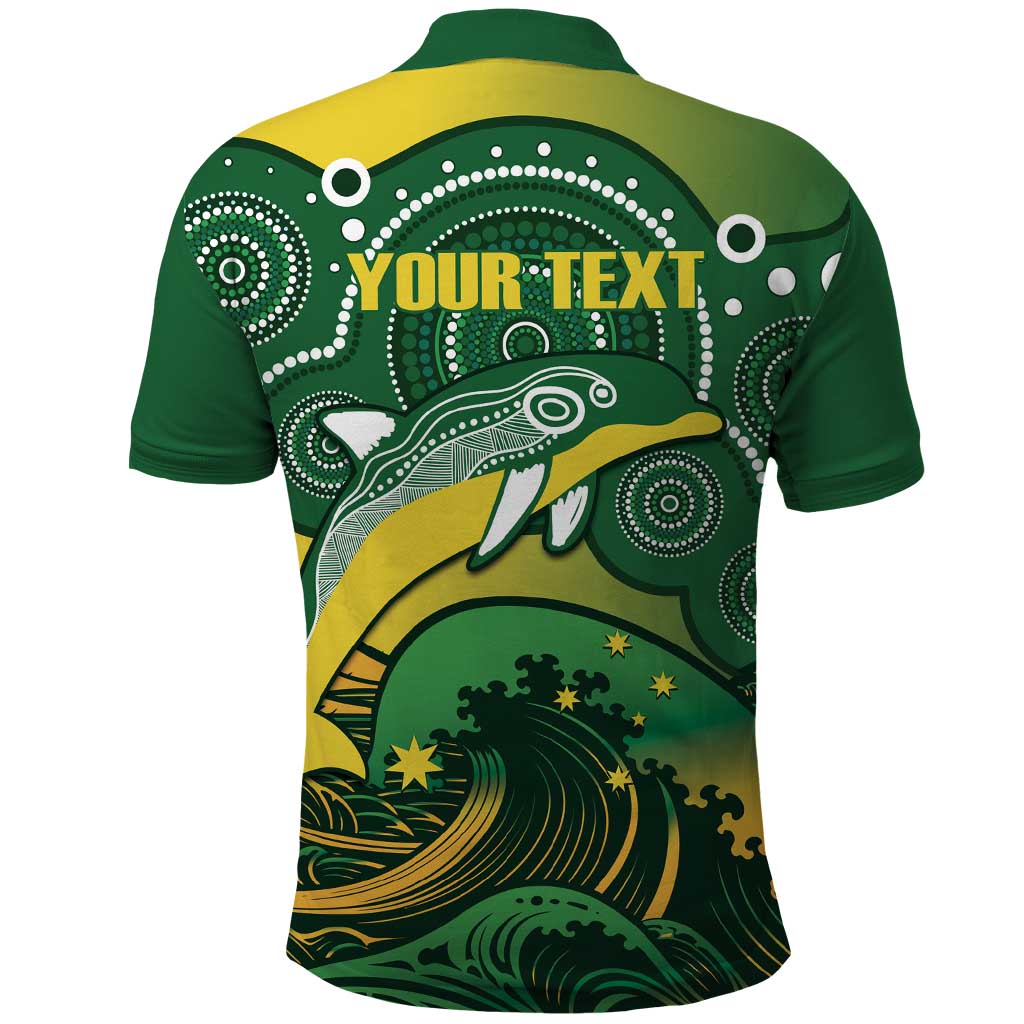 Personalised Australia Swimming Polo Shirt Aussie Dolphin Aboriginal National Color - Vibe Hoodie Shop