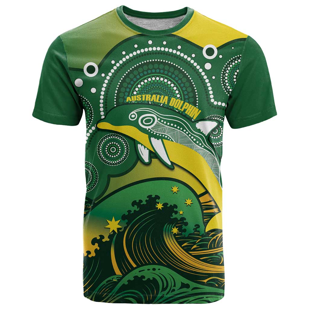 Personalised Australia Swimming T Shirt Aussie Dolphin Aboriginal National Color - Vibe Hoodie Shop