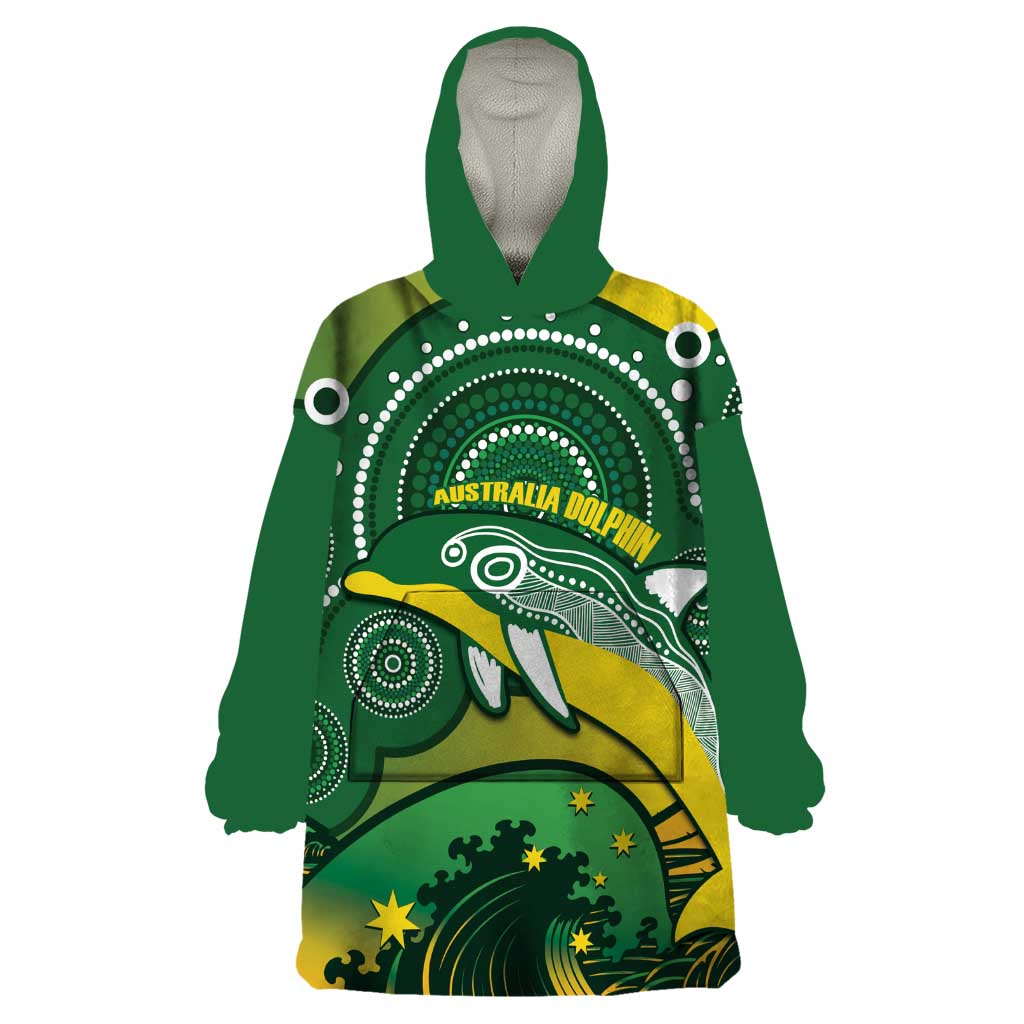 Personalised Australia Swimming Wearable Blanket Hoodie Aussie Dolphin Aboriginal National Color - Vibe Hoodie Shop