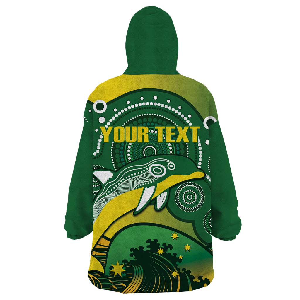 Personalised Australia Swimming Wearable Blanket Hoodie Aussie Dolphin Aboriginal National Color - Vibe Hoodie Shop