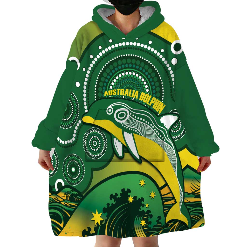 Personalised Australia Swimming Wearable Blanket Hoodie Aussie Dolphin Aboriginal National Color - Vibe Hoodie Shop