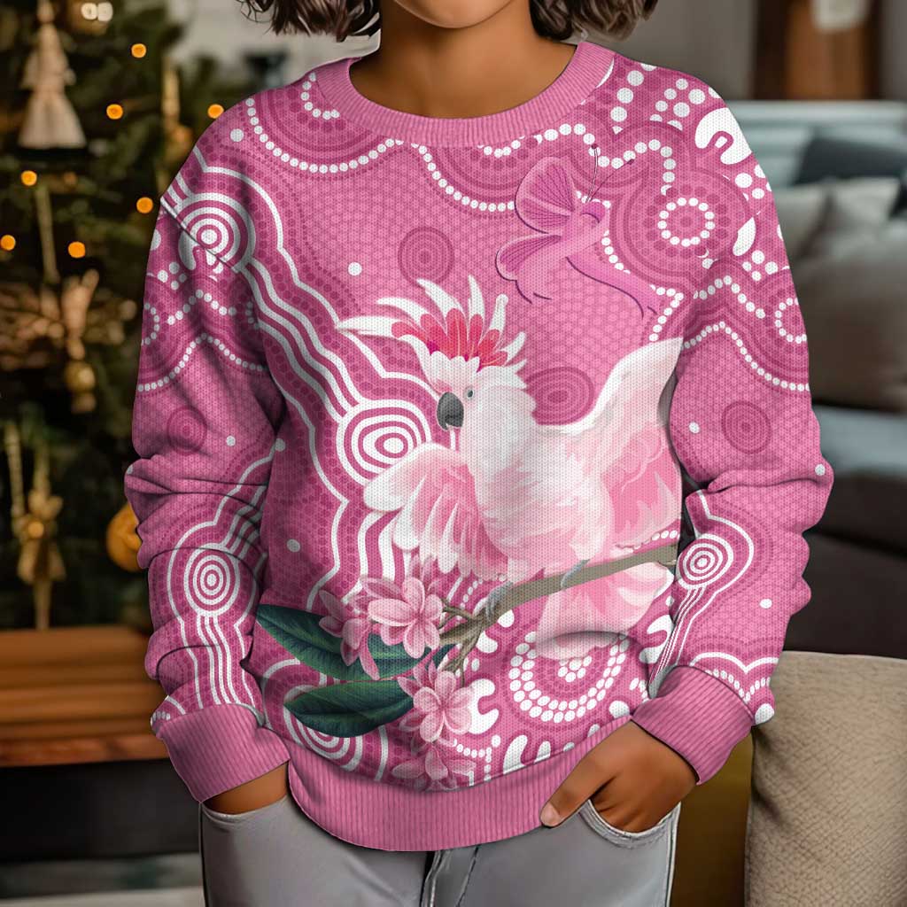 Australia Breast Cancer Awareness Kid Ugly Christmas Sweater Pink Cockatoo Ribbon Aboriginal Art - Vibe Hoodie