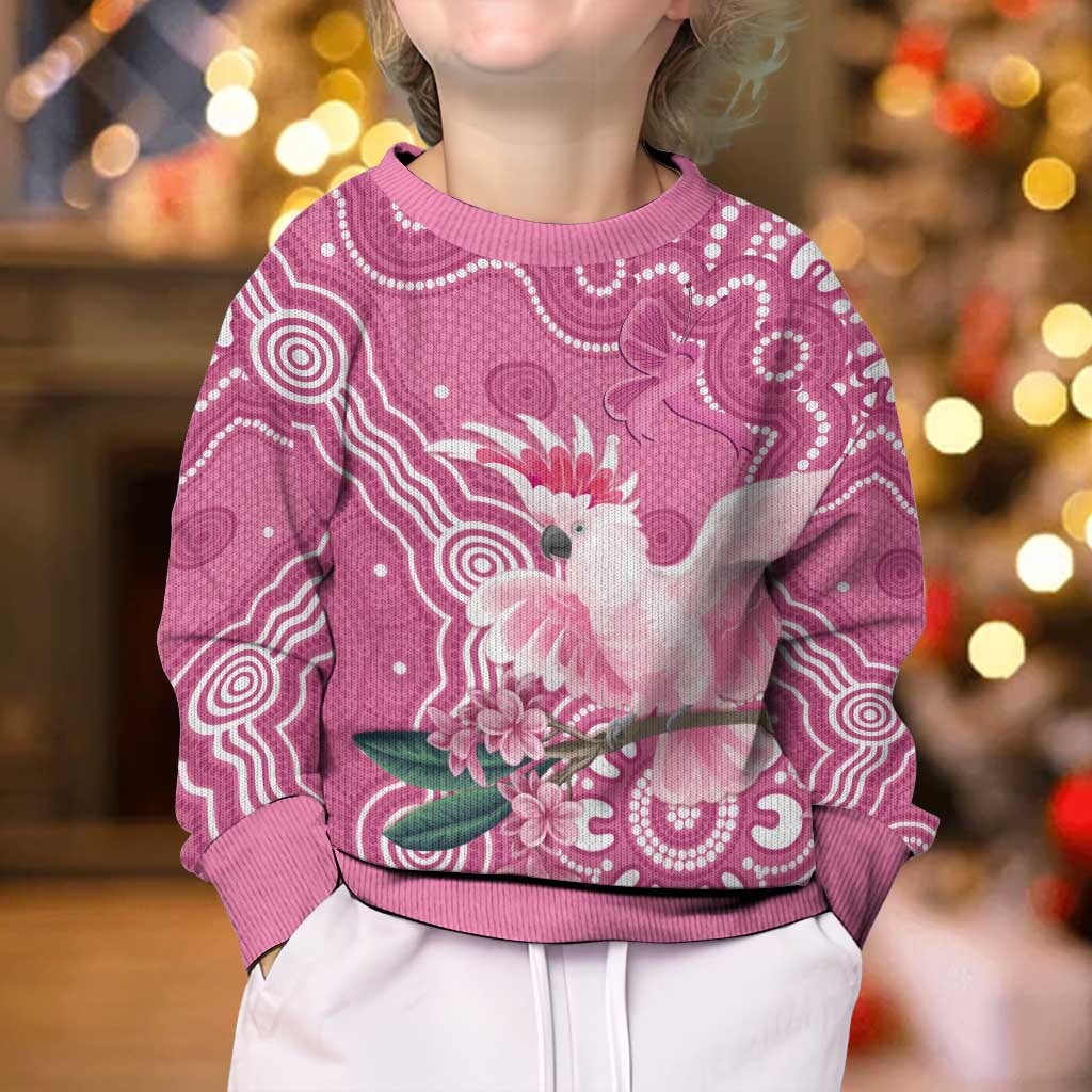 Australia Breast Cancer Awareness Kid Ugly Christmas Sweater Pink Cockatoo Ribbon Aboriginal Art - Vibe Hoodie