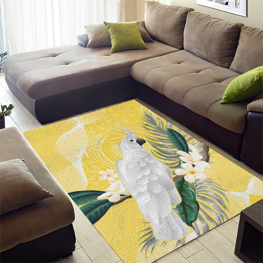 Australia Cacatua Galerita Area Rug Sulphur-Crested Cockatoo - Aboriginal Art - Vibe Hoodie Shop