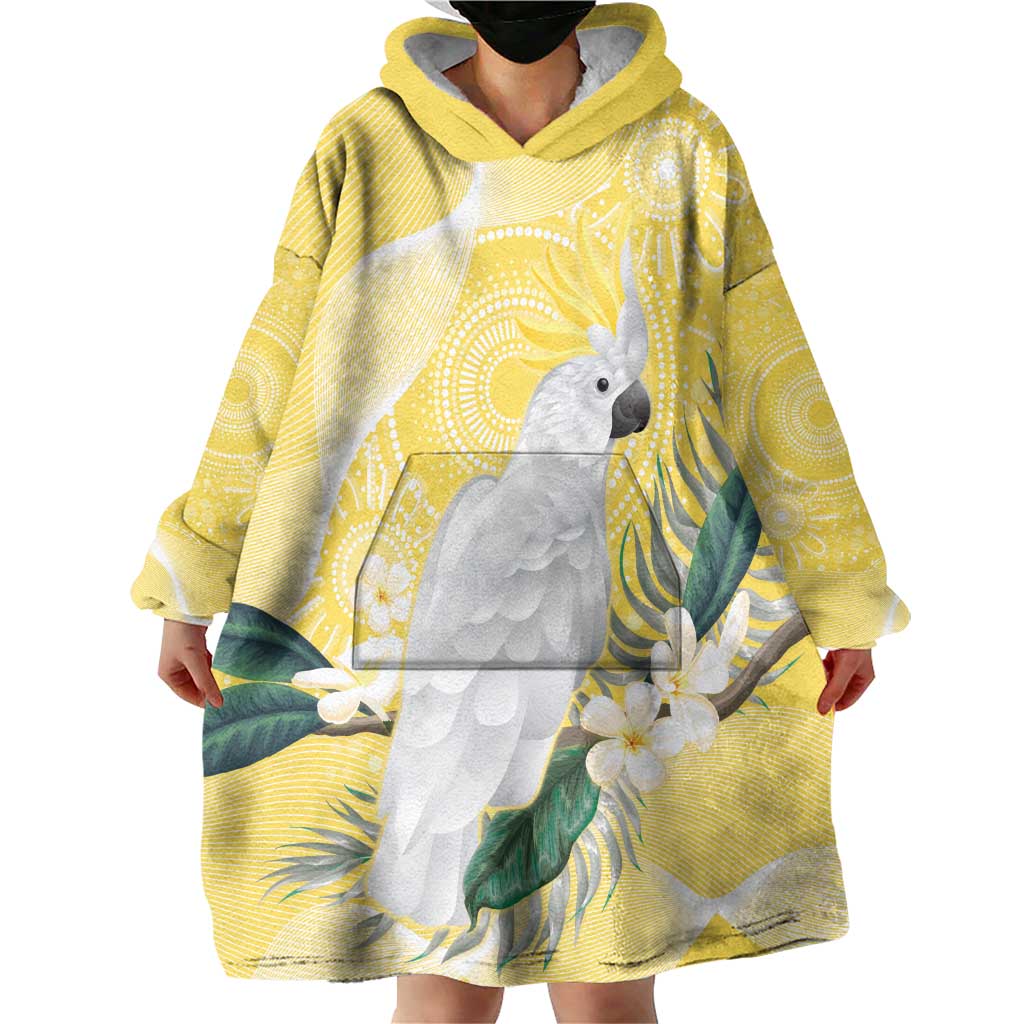 Australia Cacatua Galerita Wearable Blanket Hoodie Sulphur-Crested Cockatoo - Aboriginal Art - Vibe Hoodie Shop