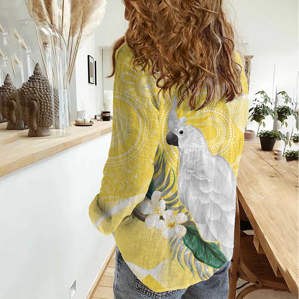 Australia Cacatua Galerita Women Casual Shirt Sulphur-Crested Cockatoo - Aboriginal Art - Vibe Hoodie Shop
