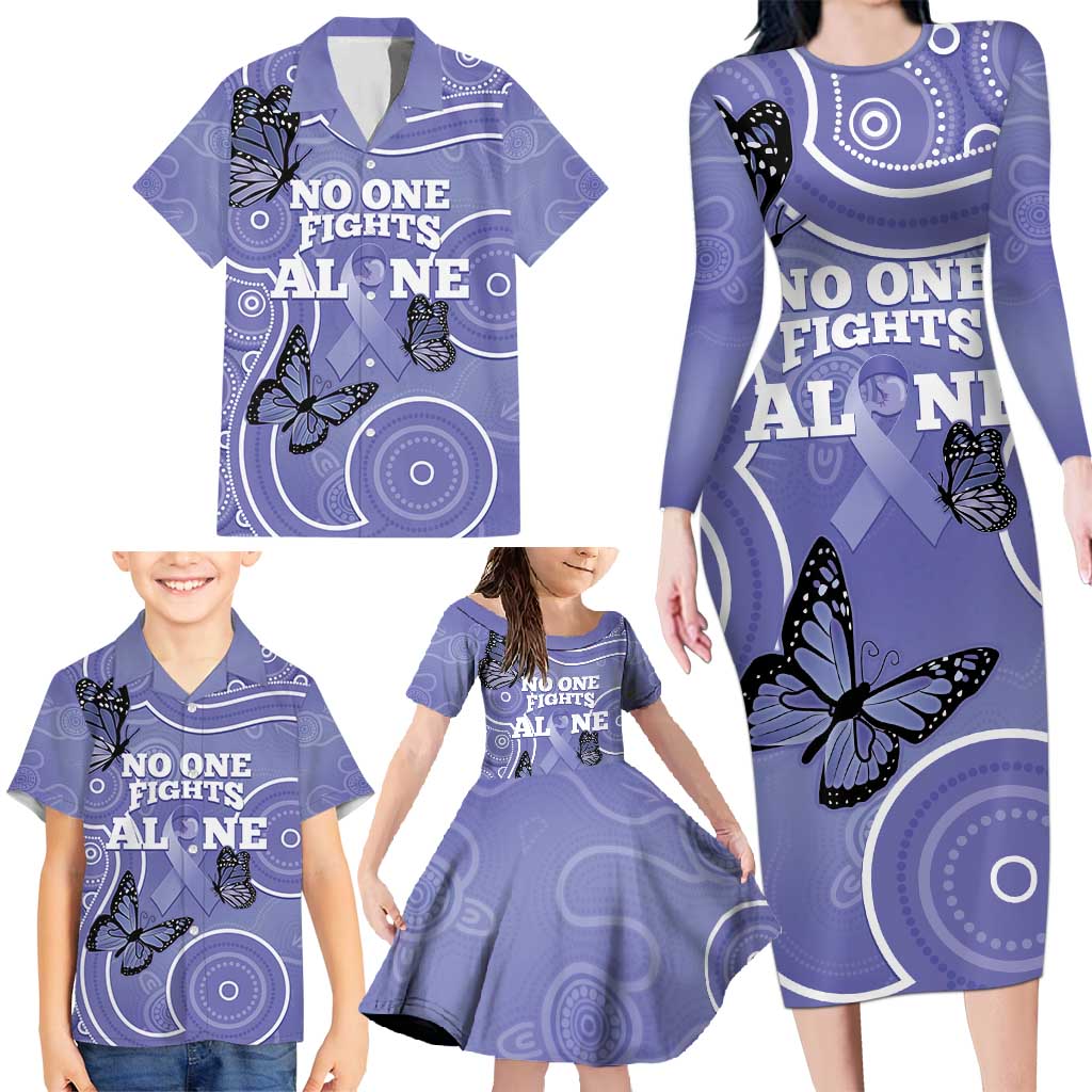 Australia Stomach Cancer Awareness Family Matching Long Sleeve Bodycon Dress and Hawaiian Shirt No One Fights Alone Aboriginal Art