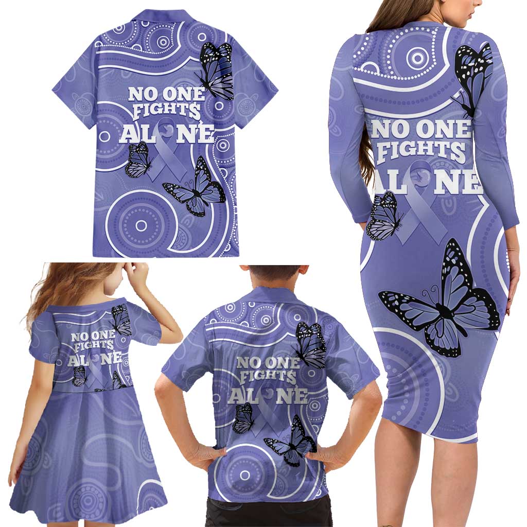 Australia Stomach Cancer Awareness Family Matching Long Sleeve Bodycon Dress and Hawaiian Shirt No One Fights Alone Aboriginal Art