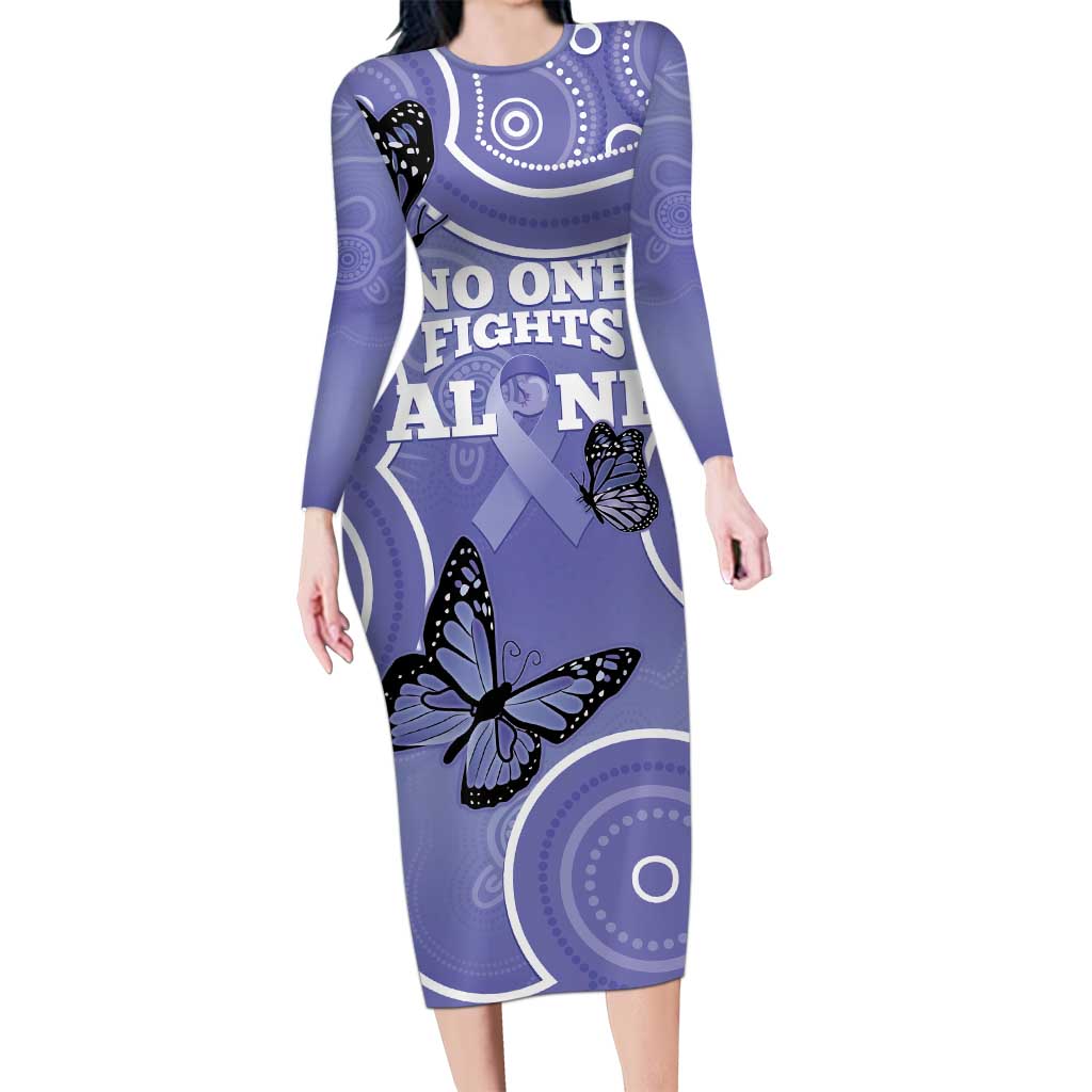 Australia Stomach Cancer Awareness Family Matching Long Sleeve Bodycon Dress and Hawaiian Shirt No One Fights Alone Aboriginal Art