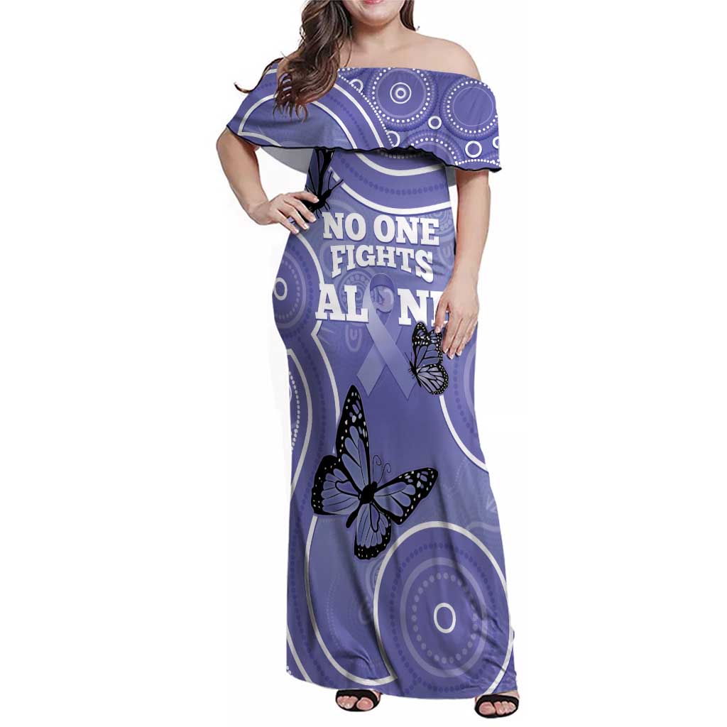 Australia Stomach Cancer Awareness Family Matching Off Shoulder Maxi Dress and Hawaiian Shirt No One Fights Alone Aboriginal Art