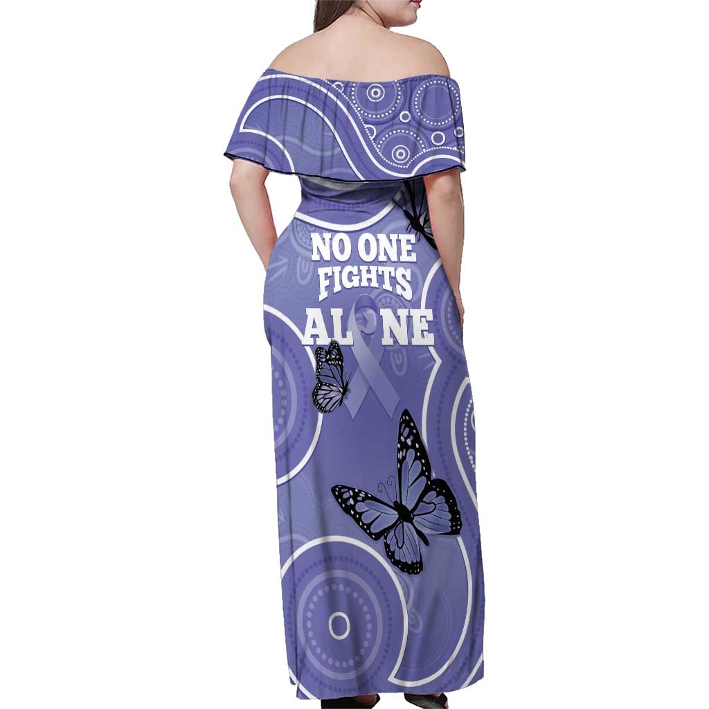 Australia Stomach Cancer Awareness Family Matching Off Shoulder Maxi Dress and Hawaiian Shirt No One Fights Alone Aboriginal Art