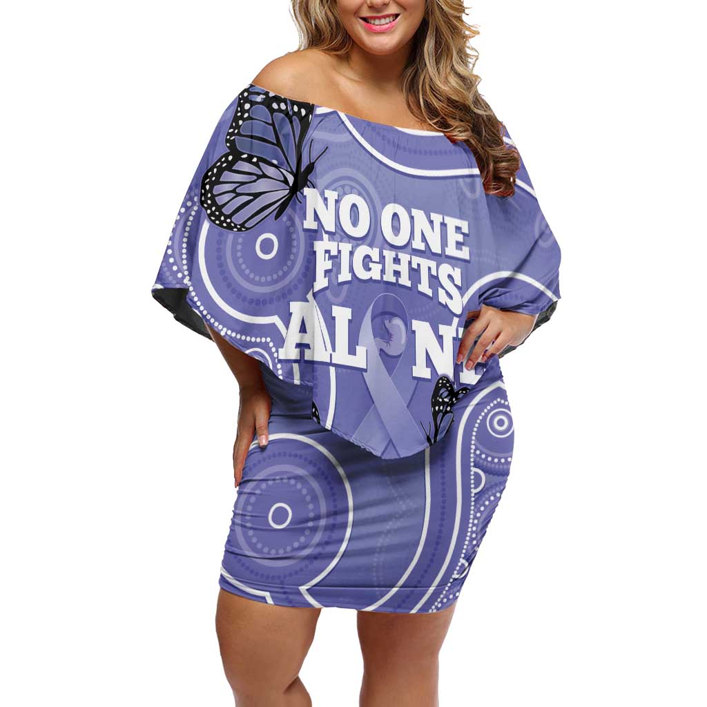 Australia Stomach Cancer Awareness Family Matching Off Shoulder Short Dress and Hawaiian Shirt No One Fights Alone Aboriginal Art