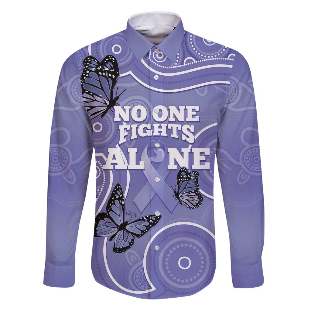 Australia Stomach Cancer Awareness Family Matching Puletasi and Hawaiian Shirt No One Fights Alone Aboriginal Art