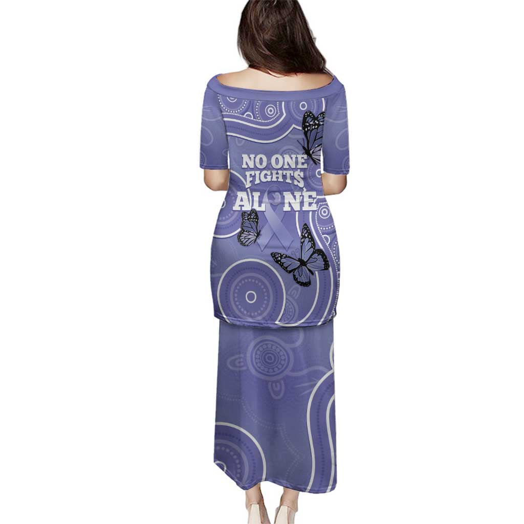 Australia Stomach Cancer Awareness Family Matching Puletasi and Hawaiian Shirt No One Fights Alone Aboriginal Art
