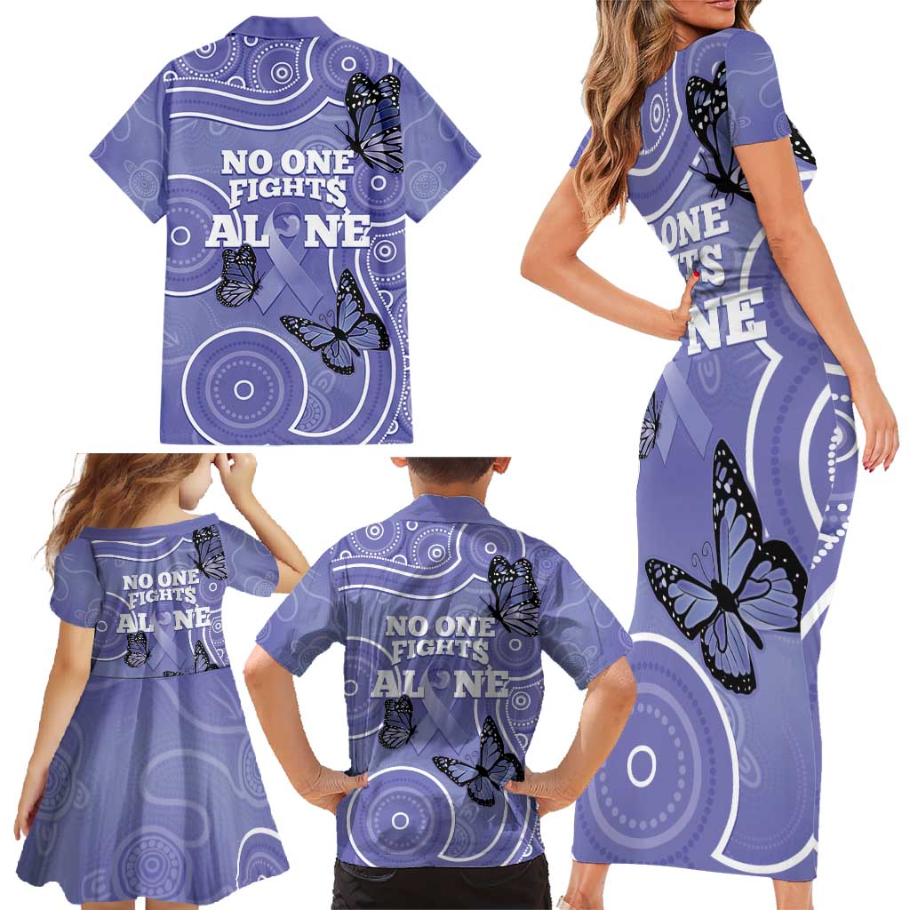 Australia Stomach Cancer Awareness Family Matching Short Sleeve Bodycon Dress and Hawaiian Shirt No One Fights Alone Aboriginal Art