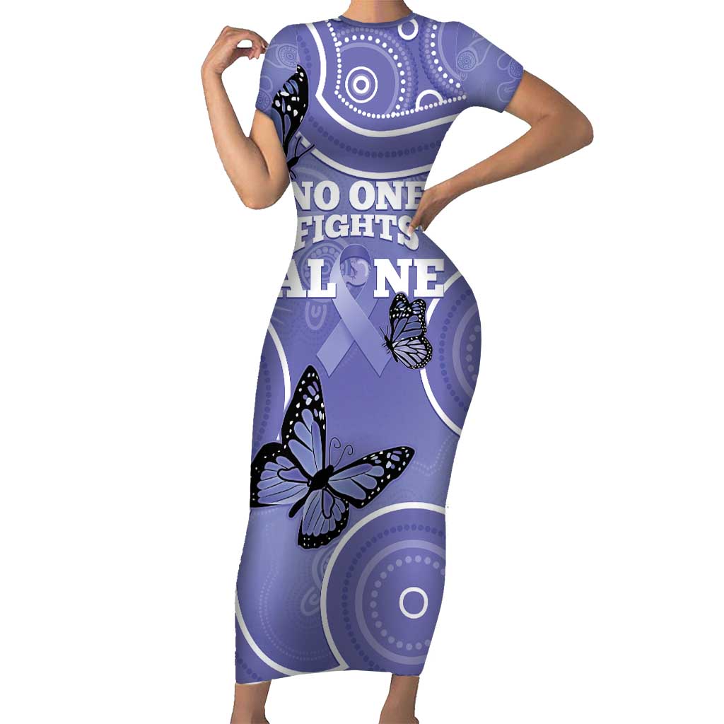 Australia Stomach Cancer Awareness Family Matching Short Sleeve Bodycon Dress and Hawaiian Shirt No One Fights Alone Aboriginal Art