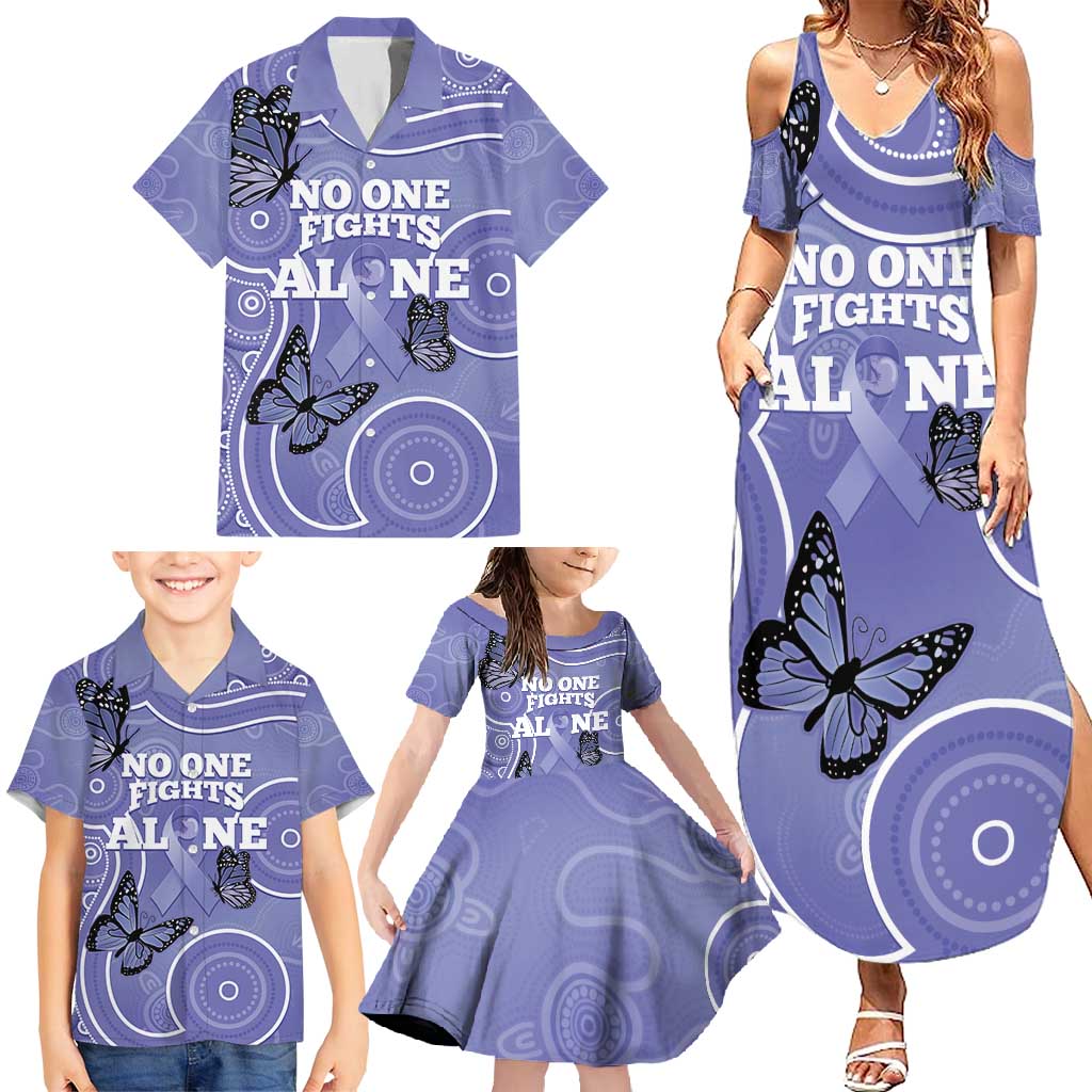 Australia Stomach Cancer Awareness Family Matching Summer Maxi Dress and Hawaiian Shirt No One Fights Alone Aboriginal Art