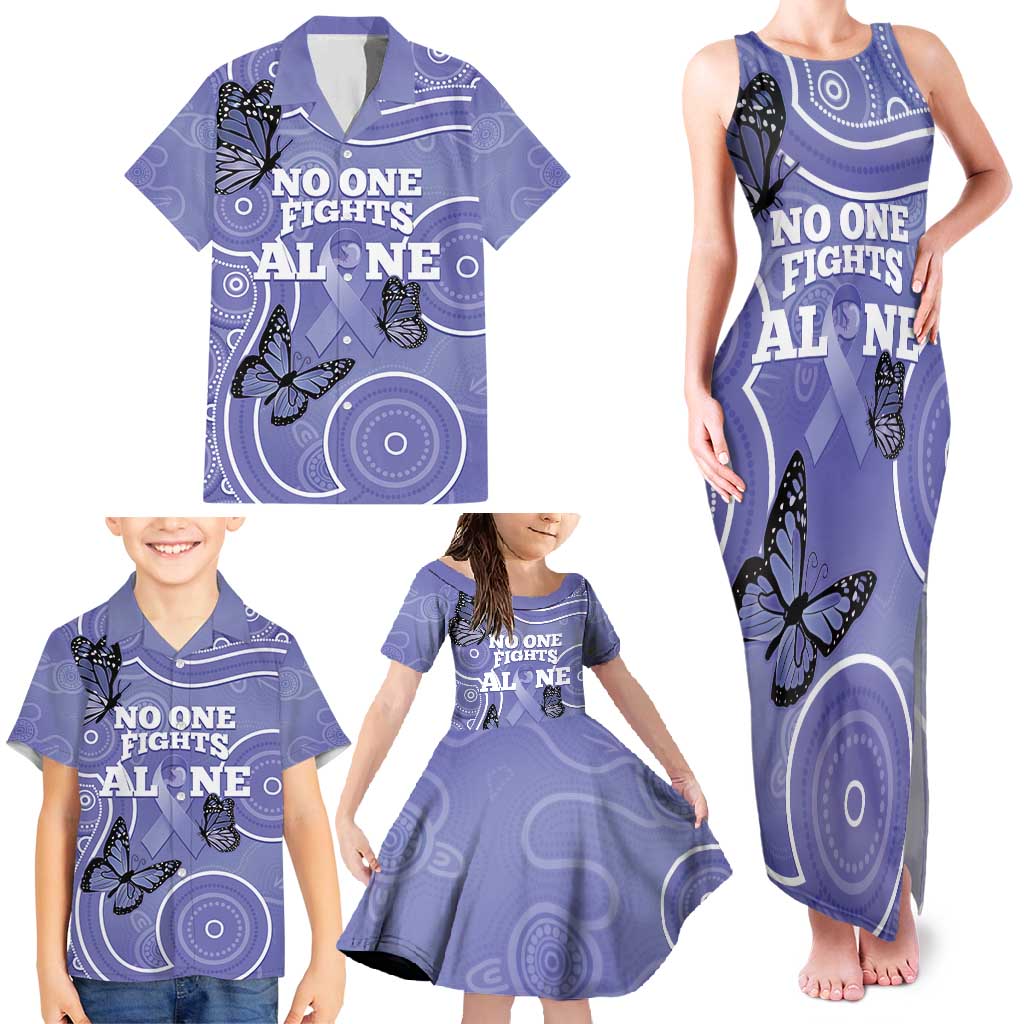 Australia Stomach Cancer Awareness Family Matching Tank Maxi Dress and Hawaiian Shirt No One Fights Alone Aboriginal Art