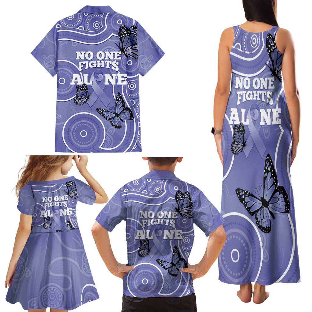 Australia Stomach Cancer Awareness Family Matching Tank Maxi Dress and Hawaiian Shirt No One Fights Alone Aboriginal Art