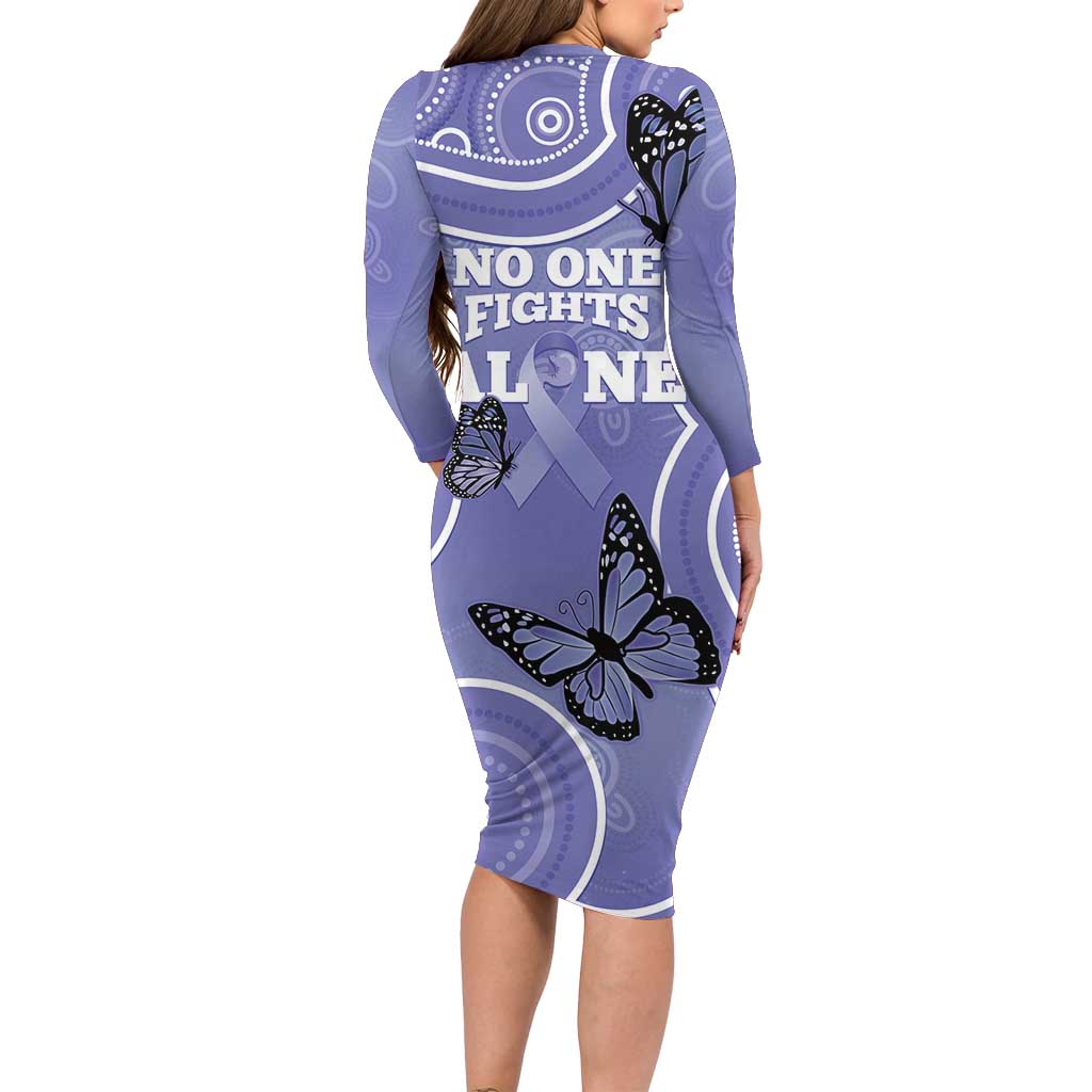 Australia Stomach Cancer Awareness Long Sleeve Bodycon Dress No One Fights Alone Aboriginal Art