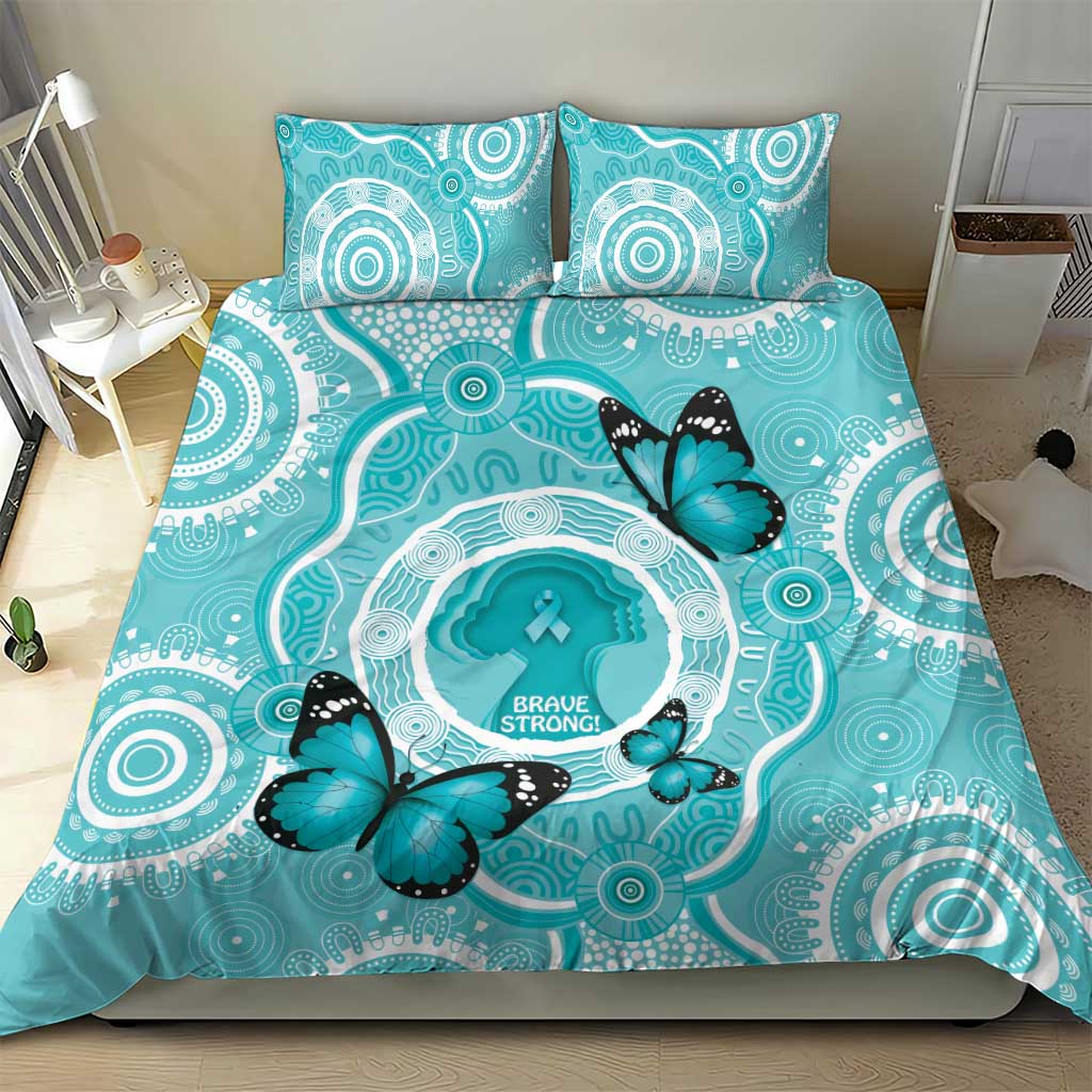 Australia Cervical Cancer Awareness Month Bedding Set Brave Strong Butterfly Aboriginal Art - Vibe Hoodie Shop
