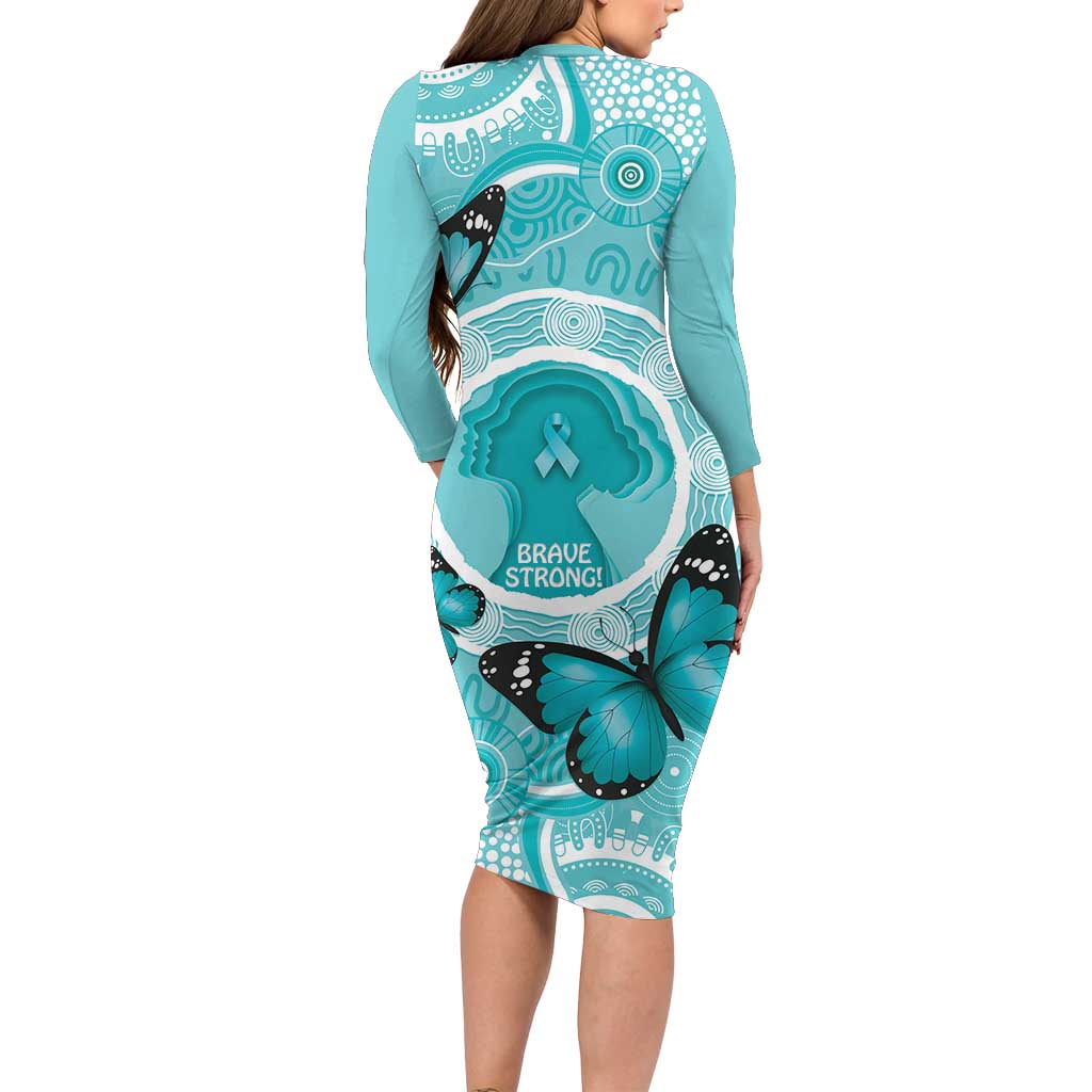 Australia Cervical Cancer Awareness Month Family Matching Long Sleeve Bodycon Dress and Hawaiian Shirt Brave Strong Butterfly Aboriginal Art