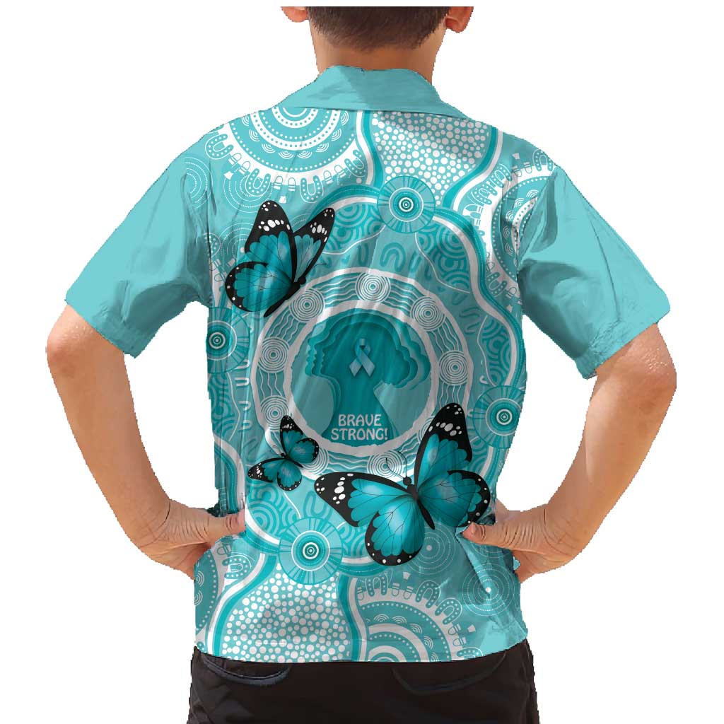 Australia Cervical Cancer Awareness Month Family Matching Mermaid Dress and Hawaiian Shirt Brave Strong Butterfly Aboriginal Art