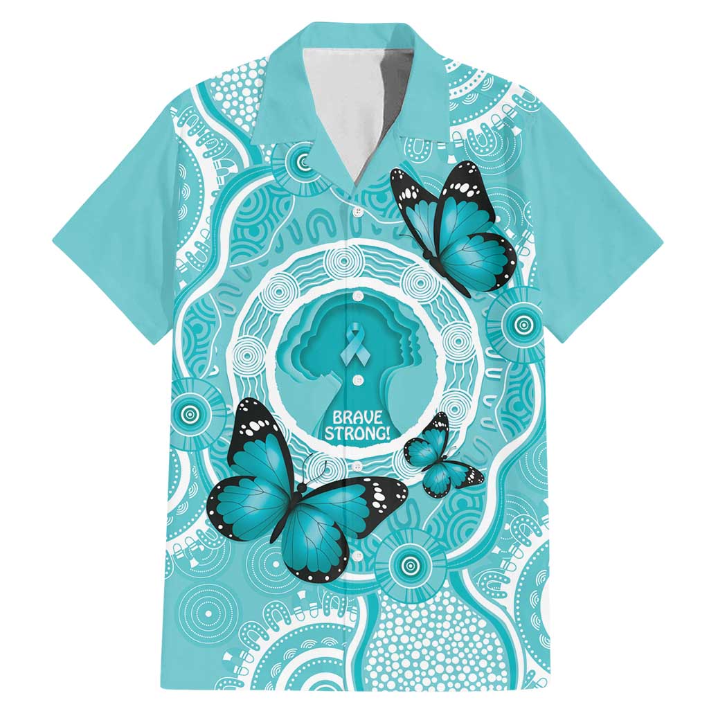 Australia Cervical Cancer Awareness Month Family Matching Mermaid Dress and Hawaiian Shirt Brave Strong Butterfly Aboriginal Art