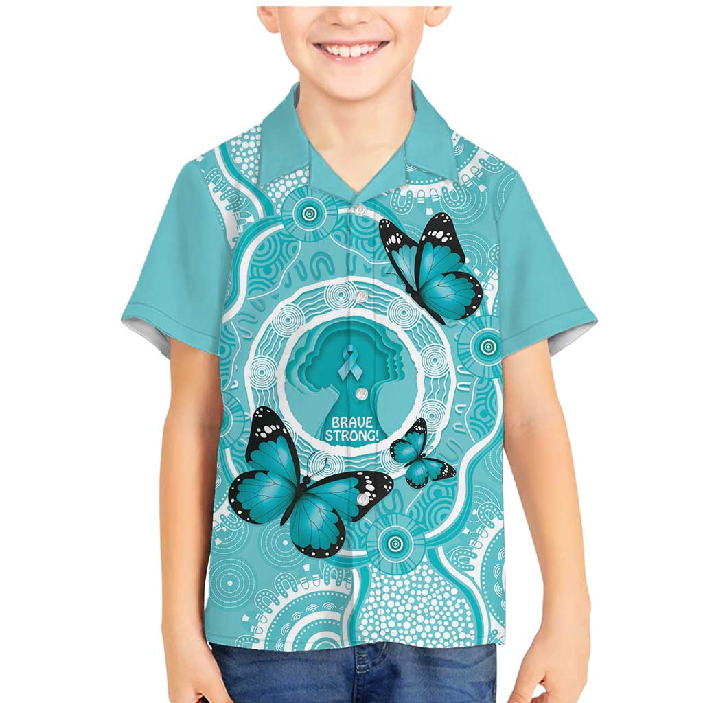 Australia Cervical Cancer Awareness Month Family Matching Mermaid Dress and Hawaiian Shirt Brave Strong Butterfly Aboriginal Art