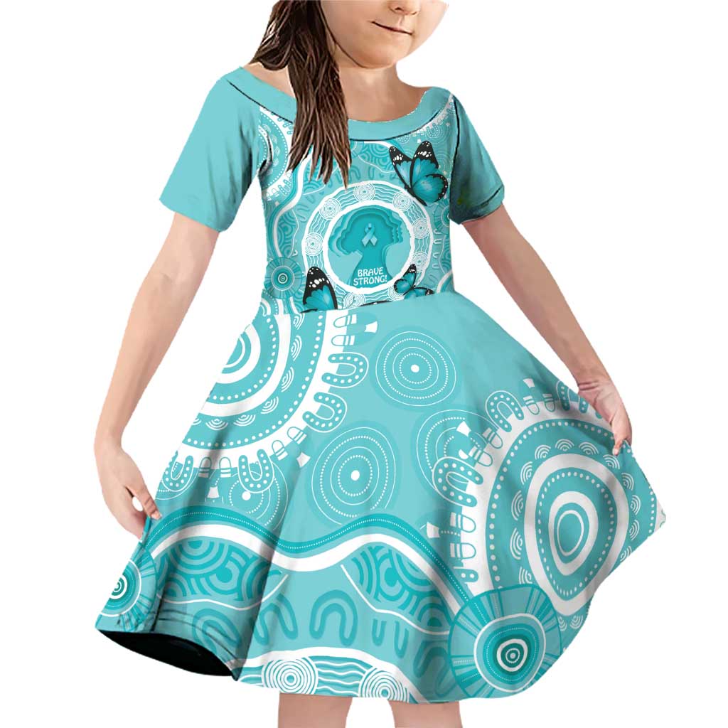 Australia Cervical Cancer Awareness Month Family Matching Off Shoulder Short Dress and Hawaiian Shirt Brave Strong Butterfly Aboriginal Art