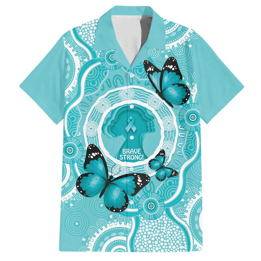 Australia Cervical Cancer Awareness Month Family Matching Puletasi and Hawaiian Shirt Brave Strong Butterfly Aboriginal Art