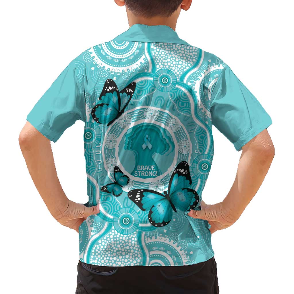 Australia Cervical Cancer Awareness Month Family Matching Short Sleeve Bodycon Dress and Hawaiian Shirt Brave Strong Butterfly Aboriginal Art
