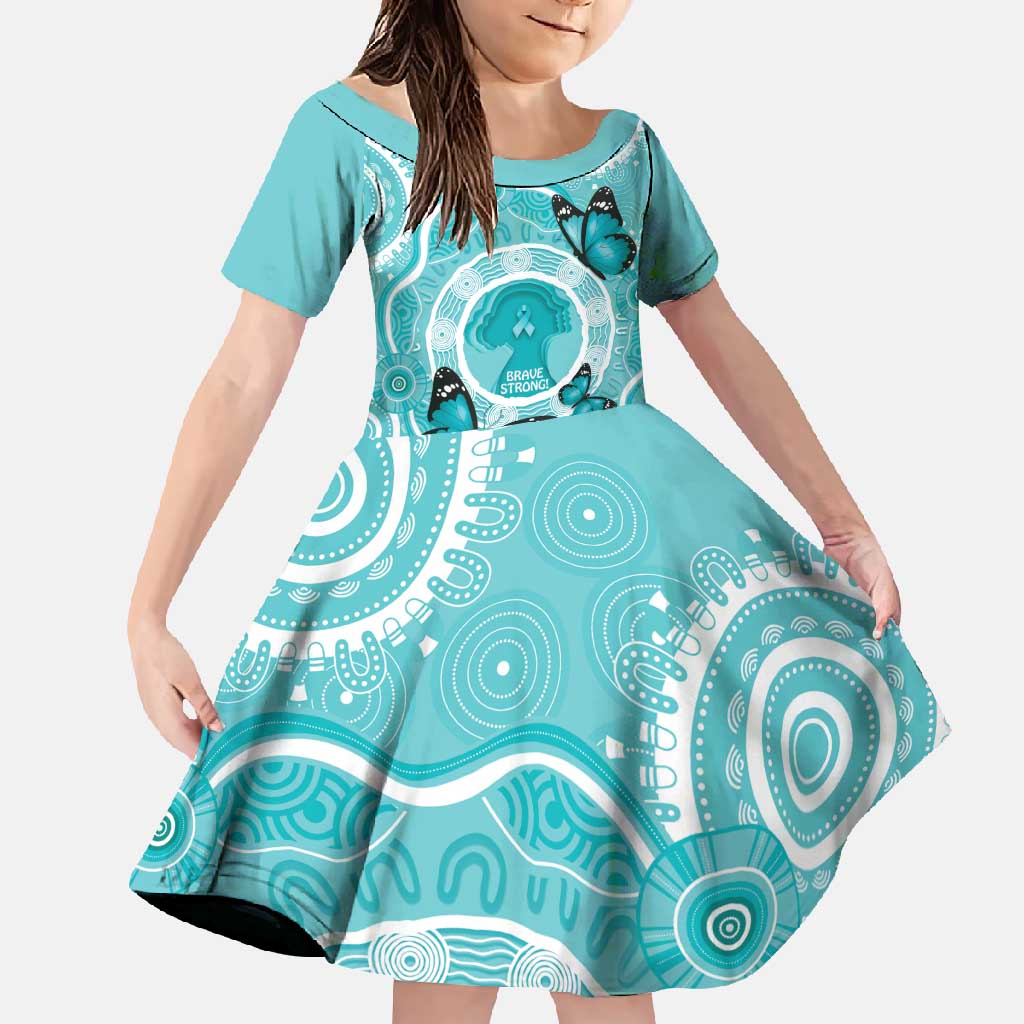 Australia Cervical Cancer Awareness Month Family Matching Summer Maxi Dress and Hawaiian Shirt Brave Strong Butterfly Aboriginal Art