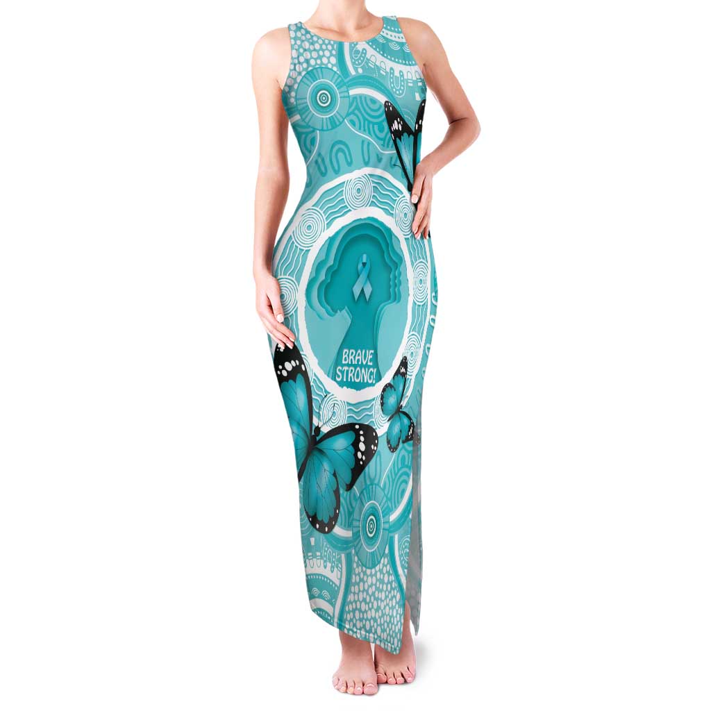 Australia Cervical Cancer Awareness Month Family Matching Tank Maxi Dress and Hawaiian Shirt Brave Strong Butterfly Aboriginal Art