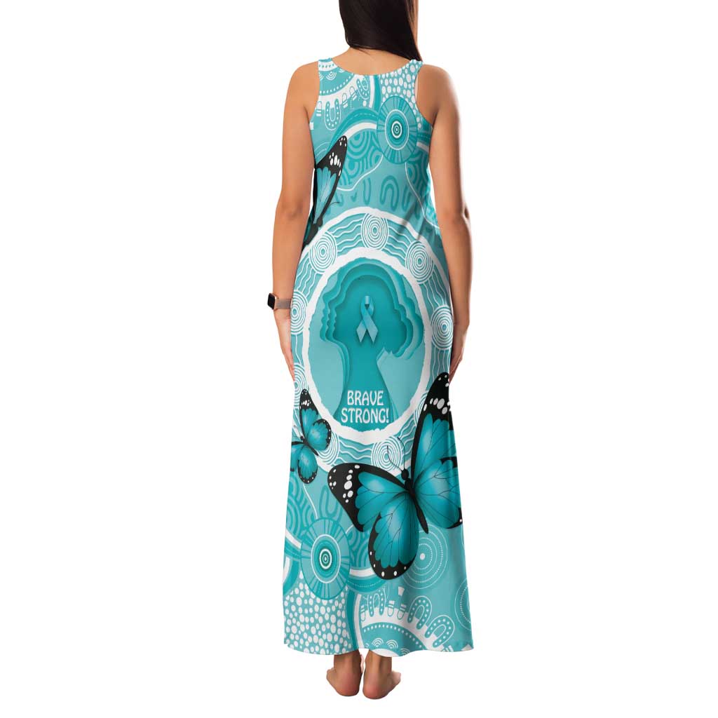 Australia Cervical Cancer Awareness Month Family Matching Tank Maxi Dress and Hawaiian Shirt Brave Strong Butterfly Aboriginal Art