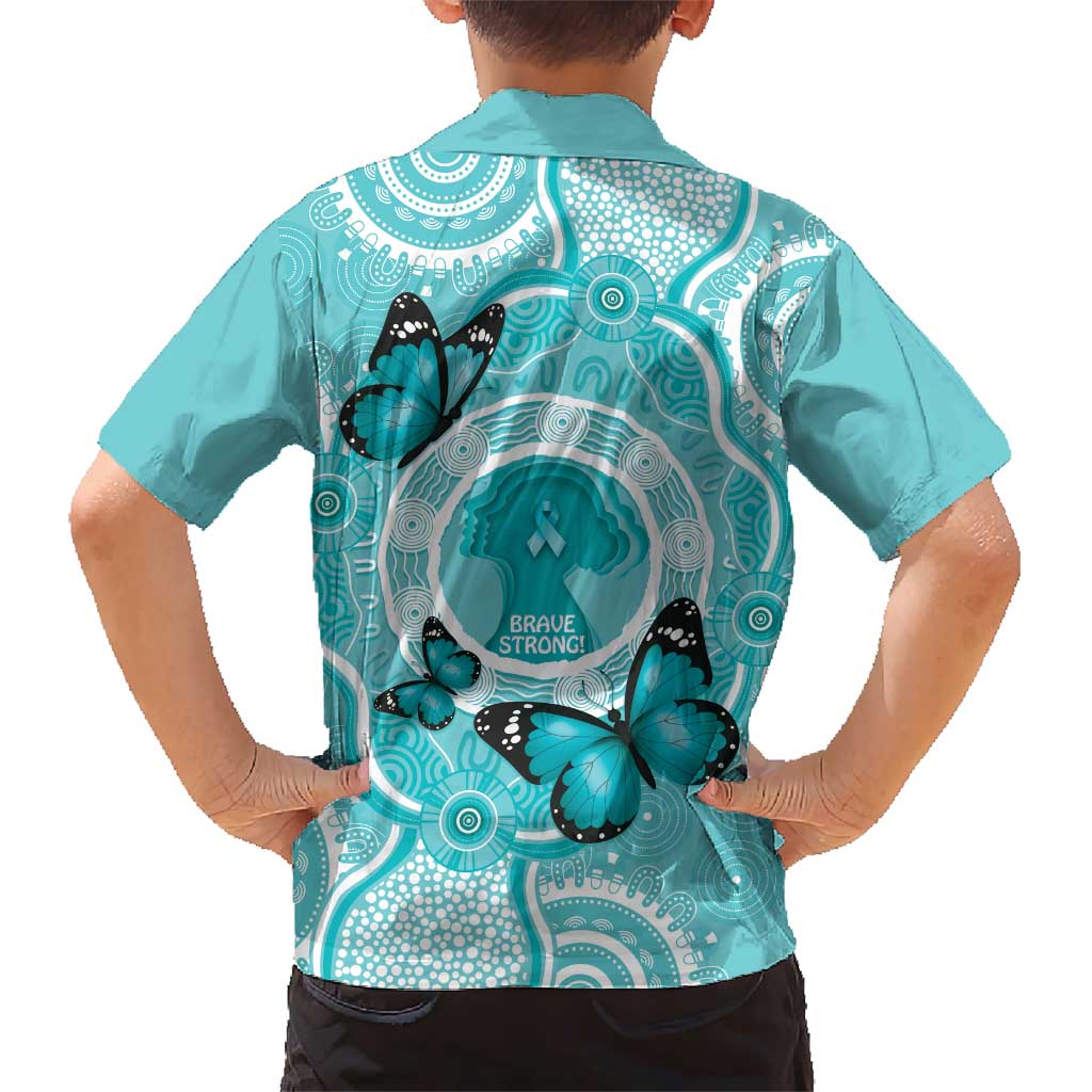 Australia Cervical Cancer Awareness Month Kid Hawaiian Shirt Brave Strong Butterfly Aboriginal Art