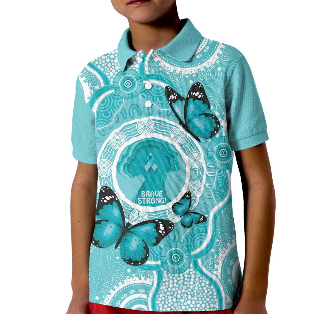 Australia Cervical Cancer Awareness Month Kid Polo Shirt Brave Strong Butterfly Aboriginal Art - Vibe Hoodie Shop