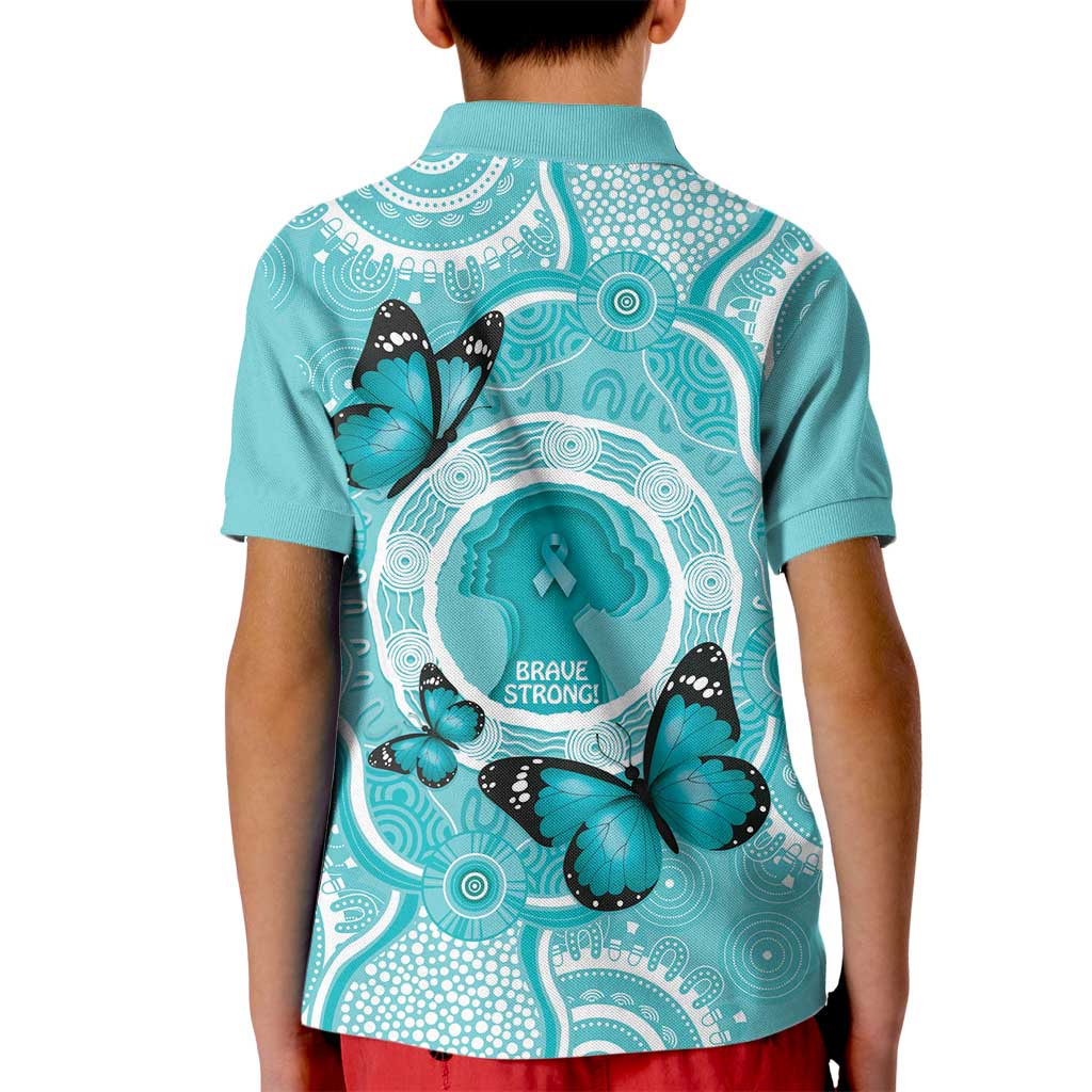 Australia Cervical Cancer Awareness Month Kid Polo Shirt Brave Strong Butterfly Aboriginal Art - Vibe Hoodie Shop