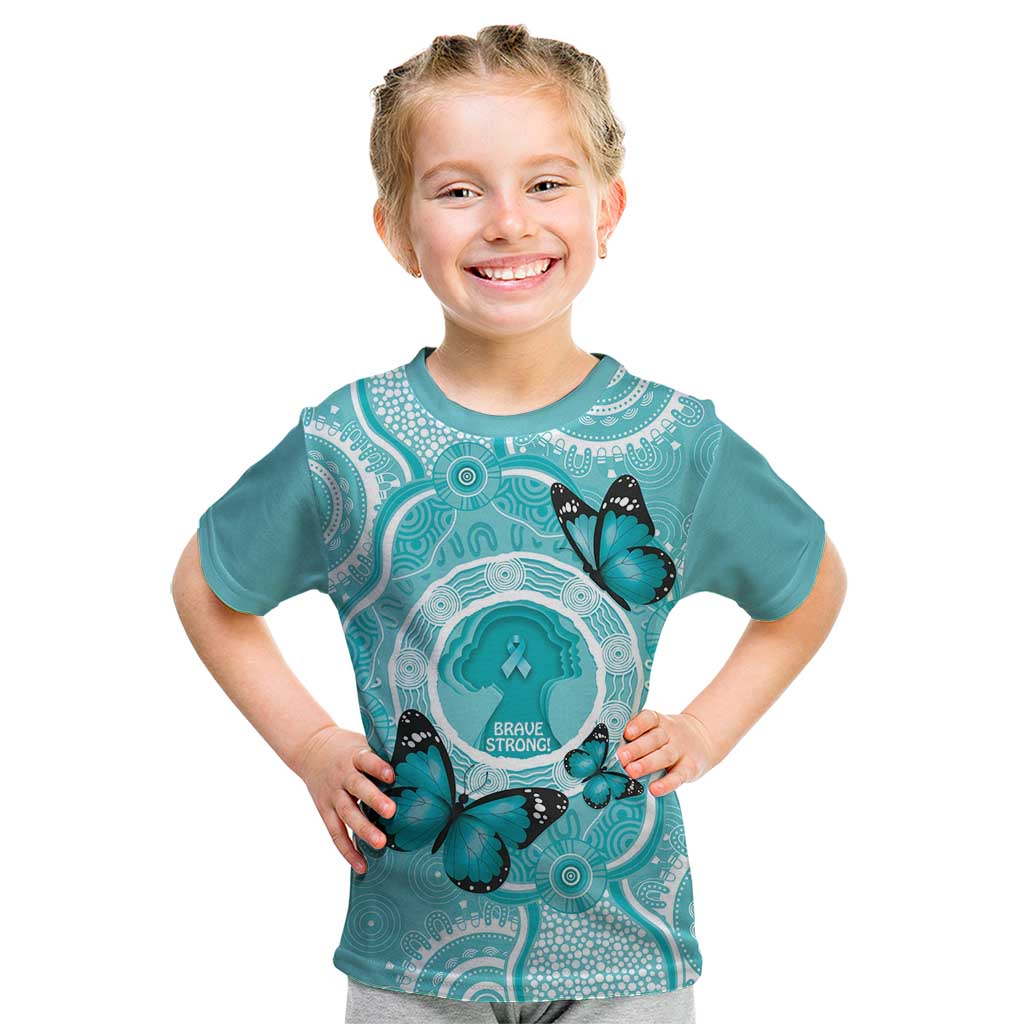Australia Cervical Cancer Awareness Month Kid T Shirt Brave Strong Butterfly Aboriginal Art - Vibe Hoodie Shop