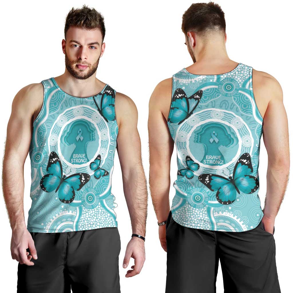 Australia Cervical Cancer Awareness Month Men Tank Top Brave Strong Butterfly Aboriginal Art - Vibe Hoodie Shop