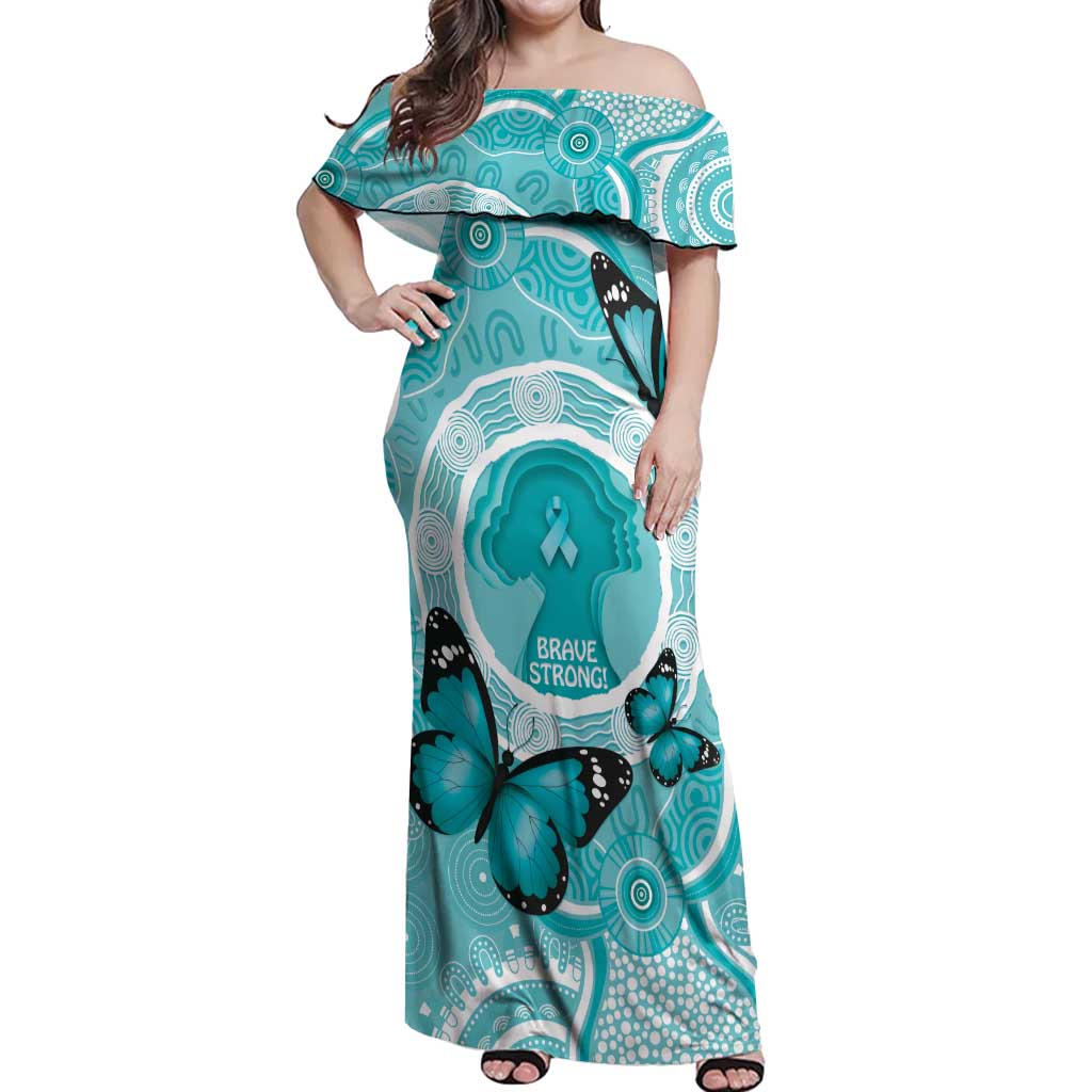 Australia Cervical Cancer Awareness Month Off Shoulder Maxi Dress Brave Strong Butterfly Aboriginal Art