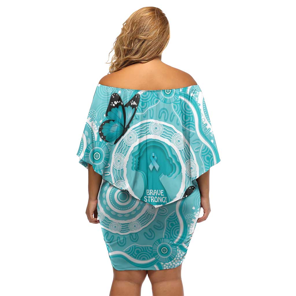 Australia Cervical Cancer Awareness Month Off Shoulder Short Dress Brave Strong Butterfly Aboriginal Art