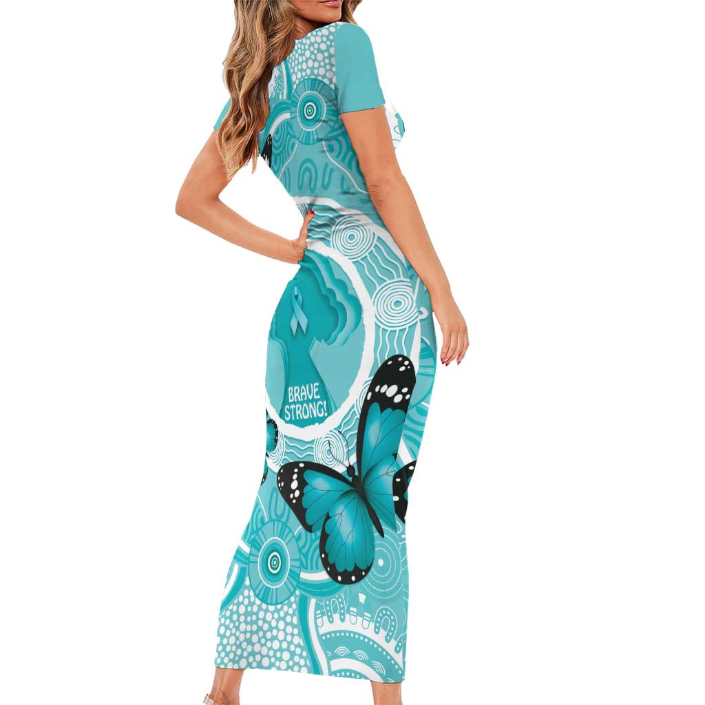 Australia Cervical Cancer Awareness Month Short Sleeve Bodycon Dress Brave Strong Butterfly Aboriginal Art