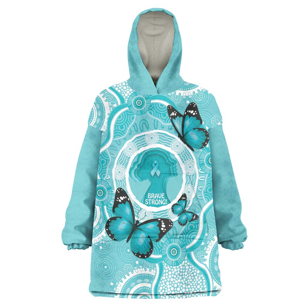 Australia Cervical Cancer Awareness Month Wearable Blanket Hoodie Brave Strong Butterfly Aboriginal Art - Vibe Hoodie Shop