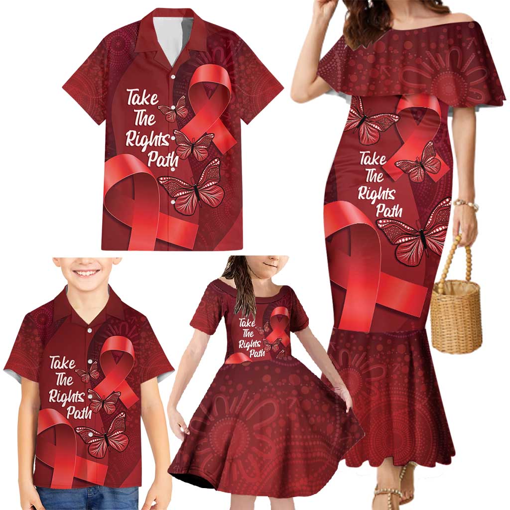 Australia AIDS Awareness Month Family Matching Mermaid Dress and Hawaiian Shirt Take The Rights Path Aboriginal Art