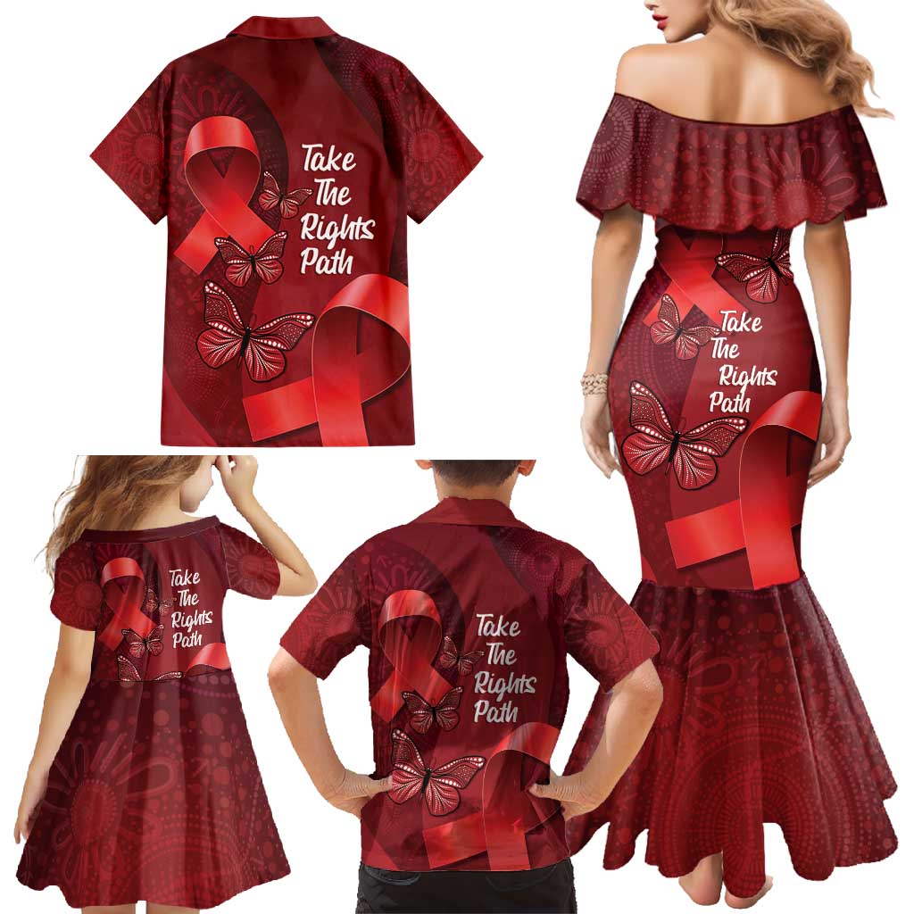Australia AIDS Awareness Month Family Matching Mermaid Dress and Hawaiian Shirt Take The Rights Path Aboriginal Art