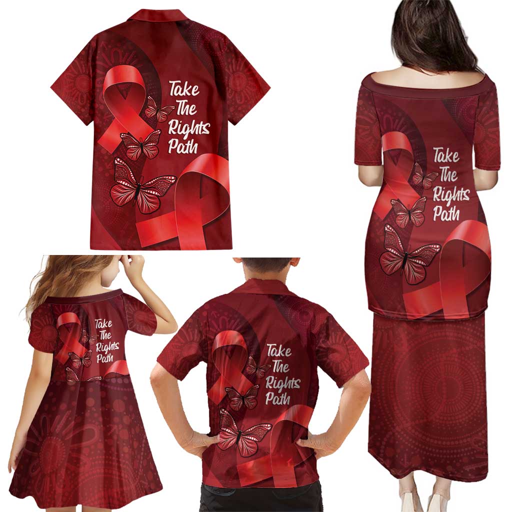 Australia AIDS Awareness Month Family Matching Puletasi and Hawaiian Shirt Take The Rights Path Aboriginal Art