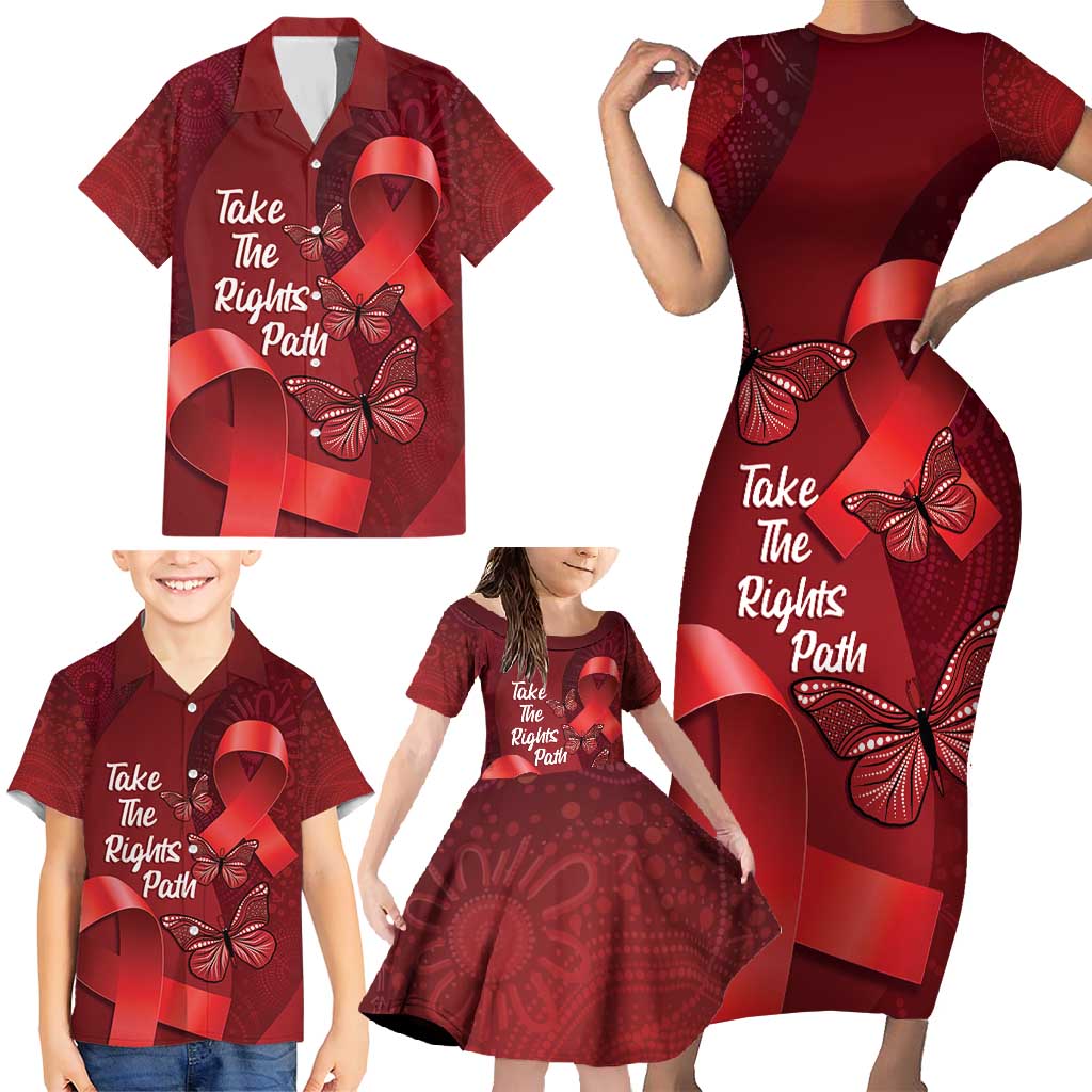 Australia AIDS Awareness Month Family Matching Short Sleeve Bodycon Dress and Hawaiian Shirt Take The Rights Path Aboriginal Art