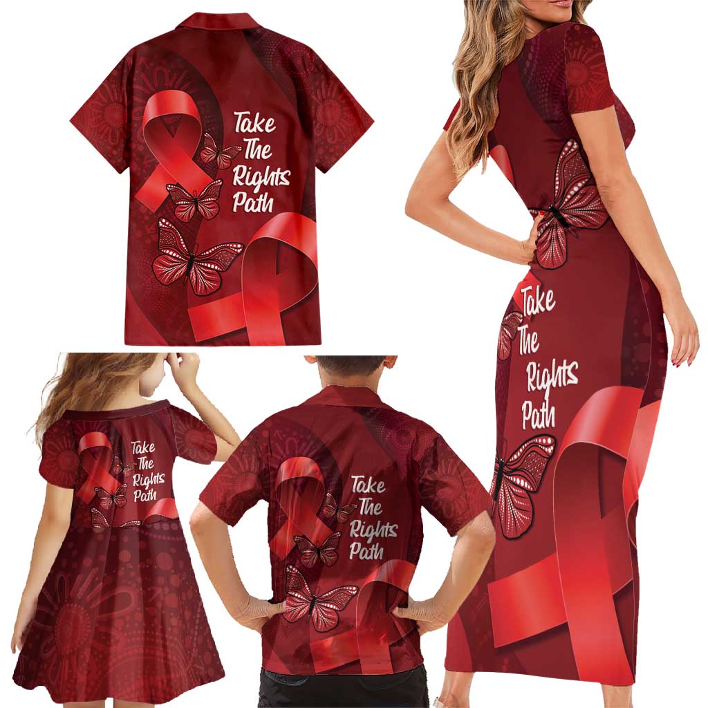 Australia AIDS Awareness Month Family Matching Short Sleeve Bodycon Dress and Hawaiian Shirt Take The Rights Path Aboriginal Art