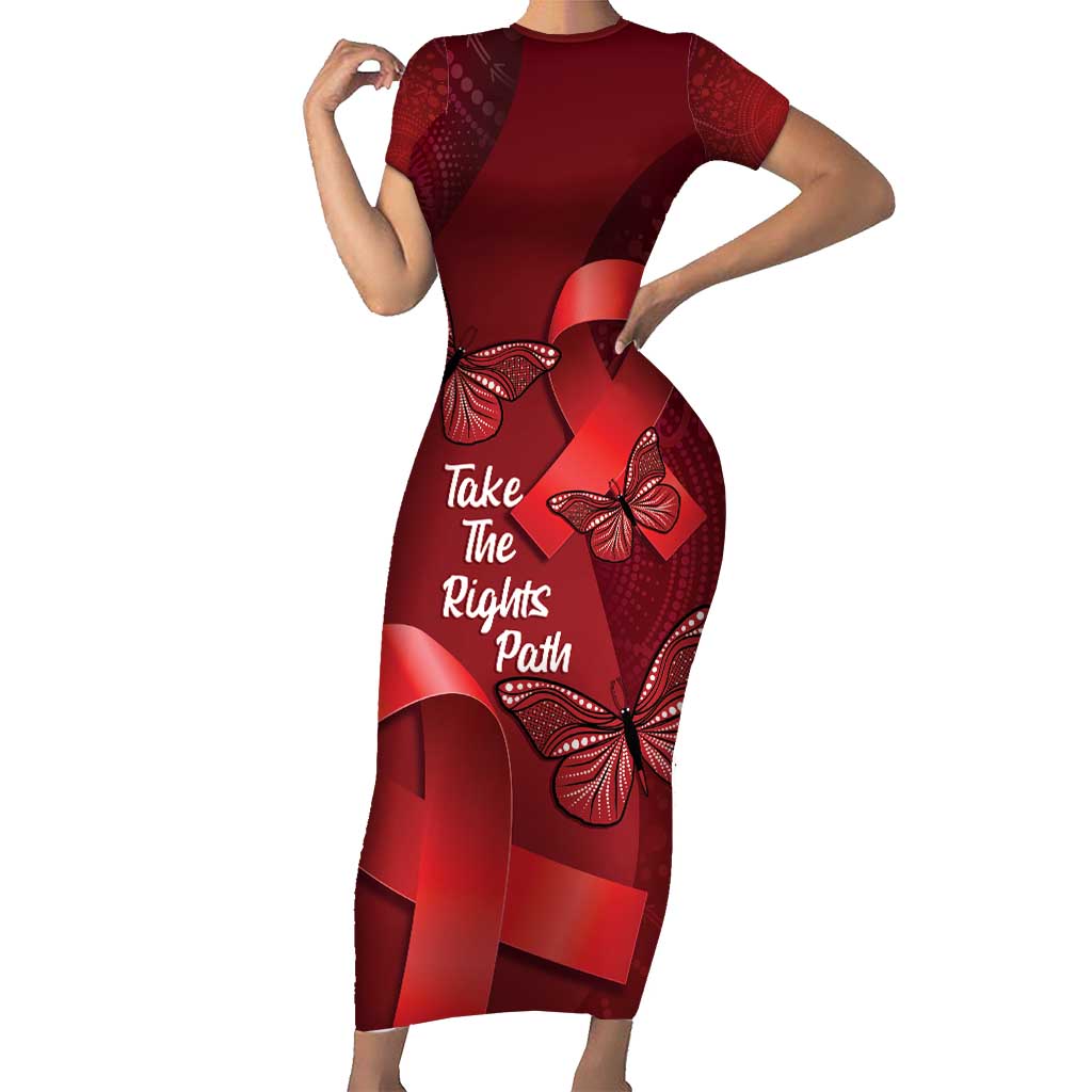 Australia AIDS Awareness Month Family Matching Short Sleeve Bodycon Dress and Hawaiian Shirt Take The Rights Path Aboriginal Art